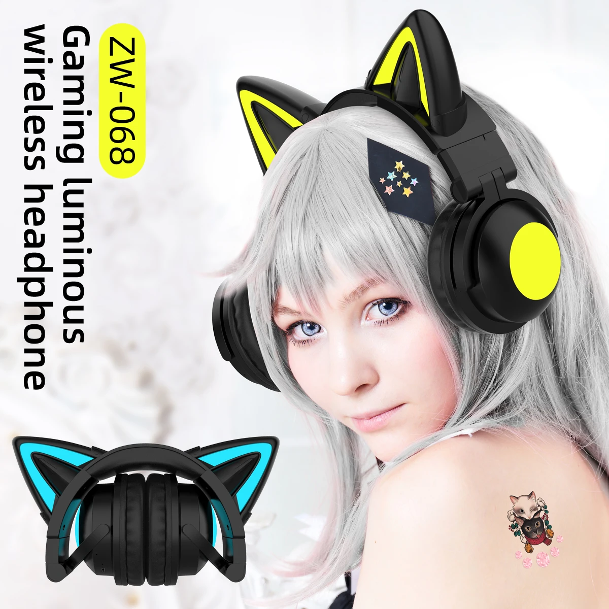 Cat Ear Bluetooth Headset Led - Zw068 fones de ouvido bluetooth luz